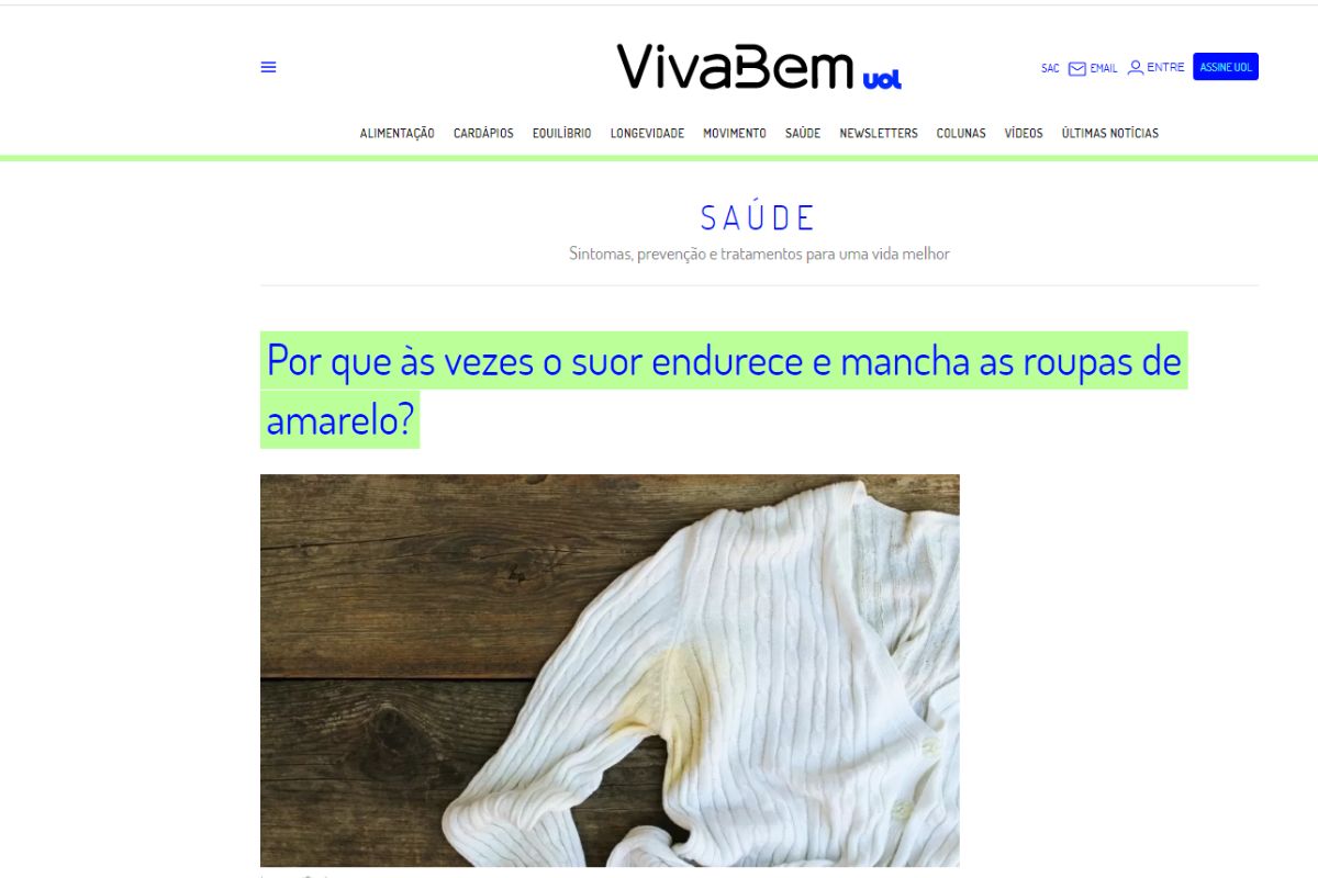 Manchas de desodorante na roupa/Imagem extraída do site Viva bem/Uol