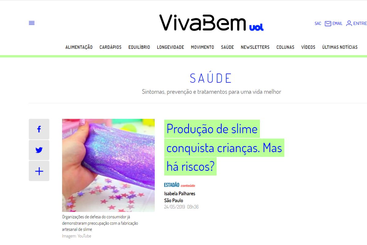 Produção de slime caseiro/Imagem extraída do site Viva Bem/Uol