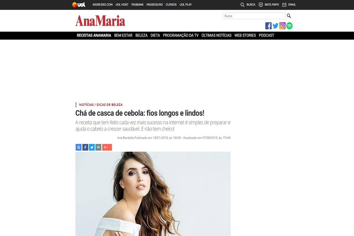 Reportagem sobre benefícios do chá de casca de cebola para o cabelo - Imagem extraída do site anamaria.uol.com.br