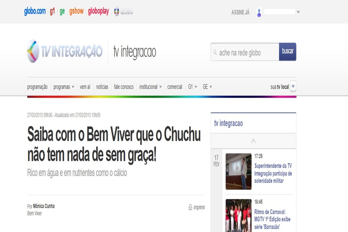 Reportagem sobre as vantagens do chuchu - Imagem: redeglobo.globo.com