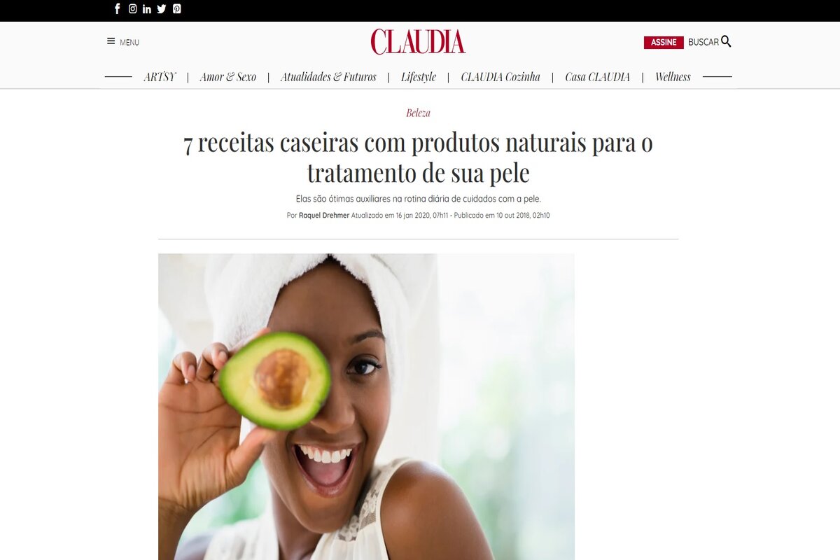 Reportagem sobre tratamento natural da pele - Imagem extraída do site claudia.abril.com.br 
