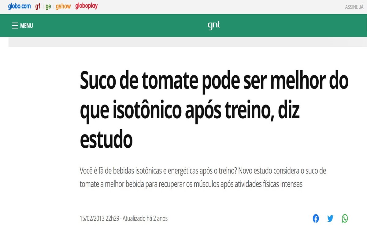 Reportagem sobre utilidade do suco de tomate - Imagem extraída do site gnt.globo.com