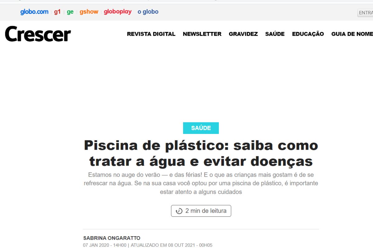 Como cuidar da piscina de plástico corretamente/Imagem extraída do site Crescer/Globo.com