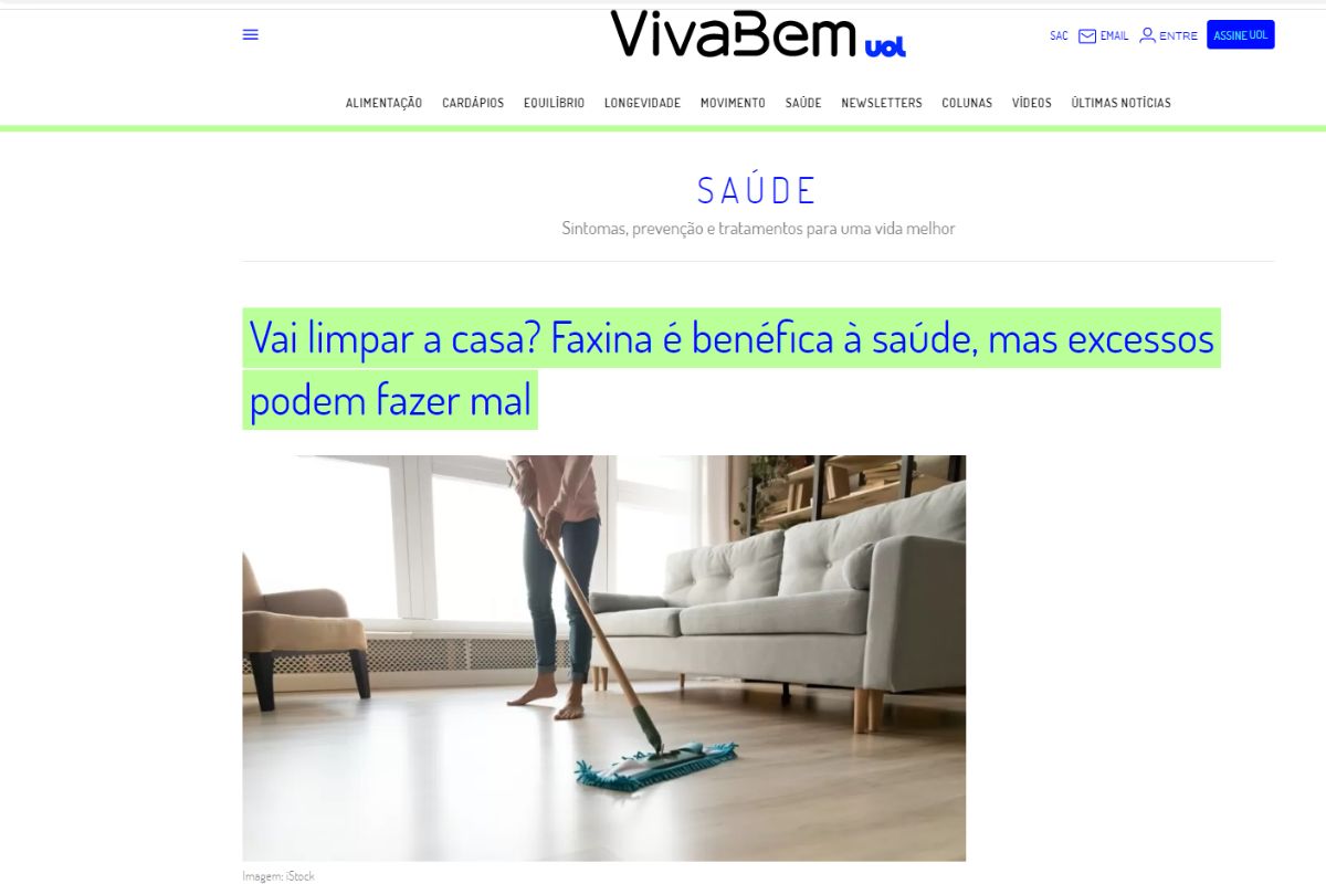 Dia de faxina: veja os erros mais comuns na hora de limpar a casa/Imagem extraída do site Viva Bem/Uol