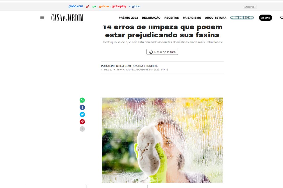 Dia de faxina: veja os erros mais comuns na hora de limpar a casa/Imagem extraída do site Casa e Jardim/Globo.com