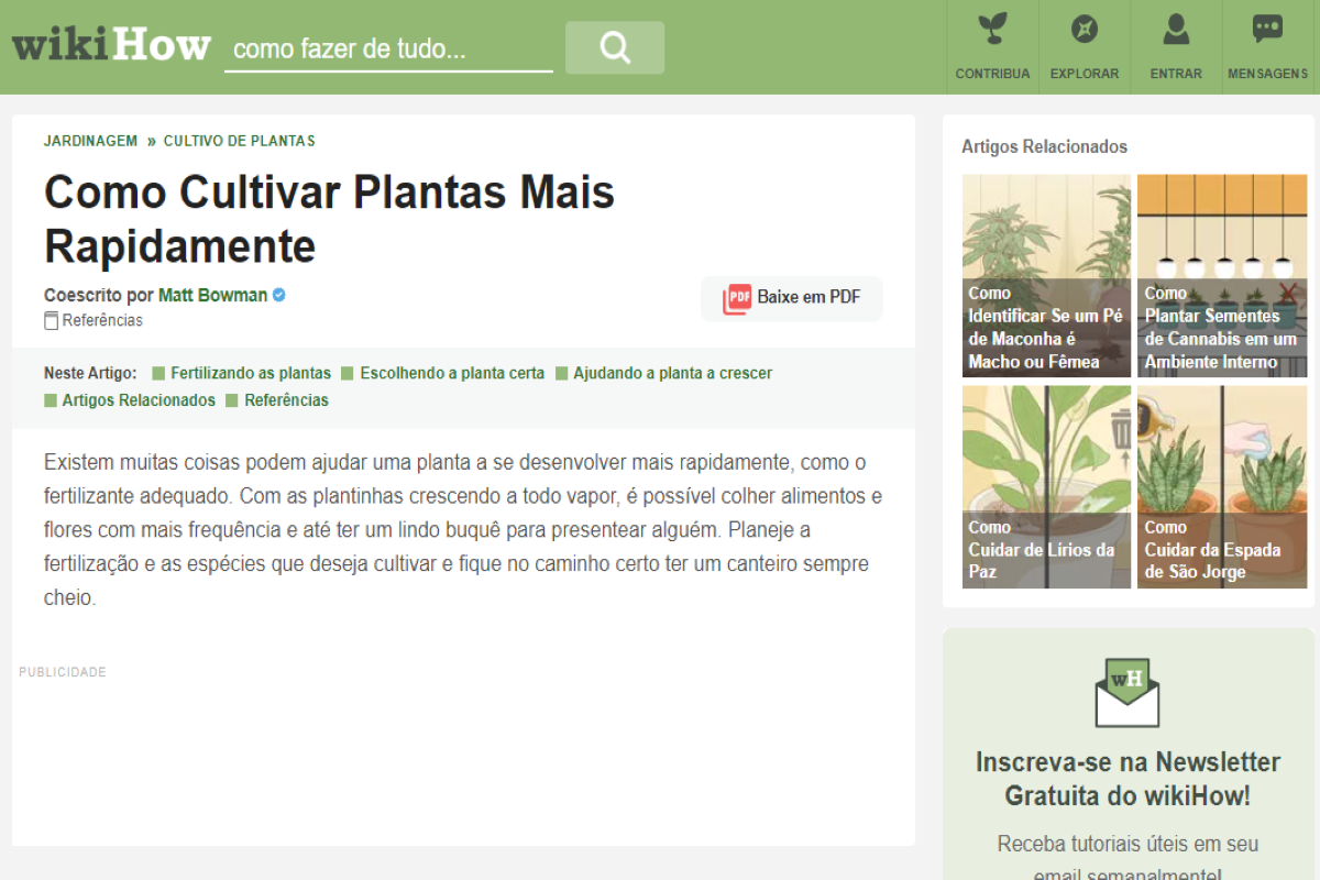 Publicação do site pt.wikihow.com sobre crescimento de plantas - Imagem portal wikiHow