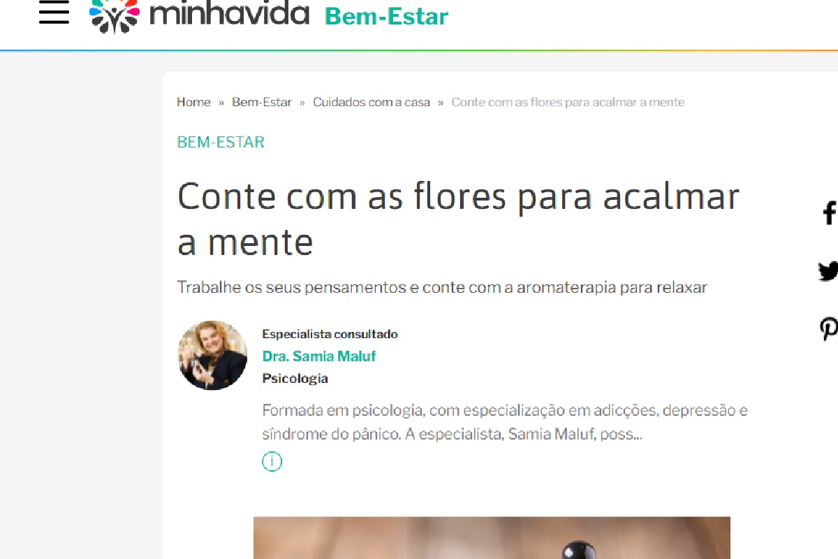 Reportagem sobre Flores para acalmar a mente Imagem extraída do site www.minhavida.com.br/
