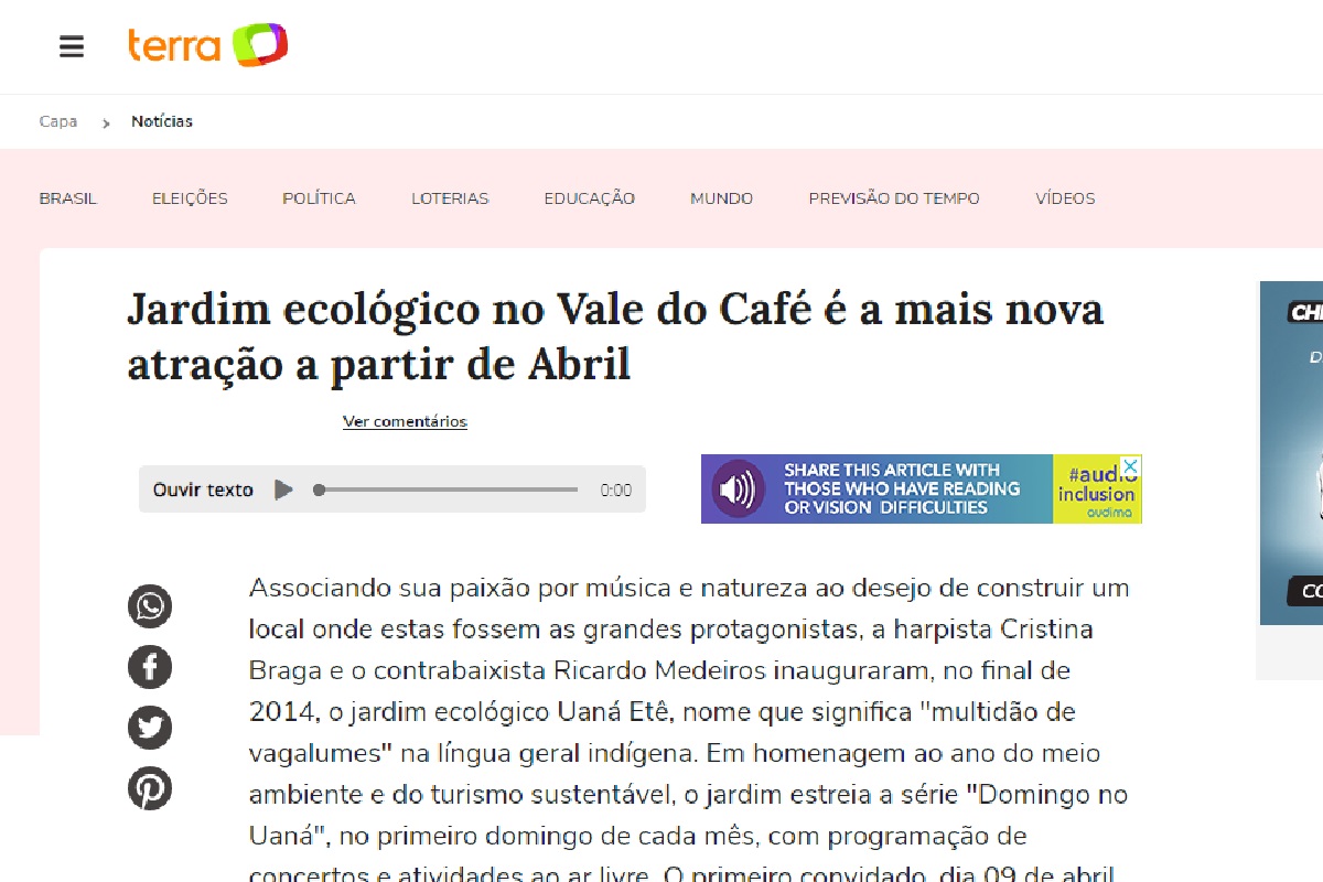 Reportagem sobre Jardim Ecológico - Imagem retirada do site https://www.terra.com.br/noticias/