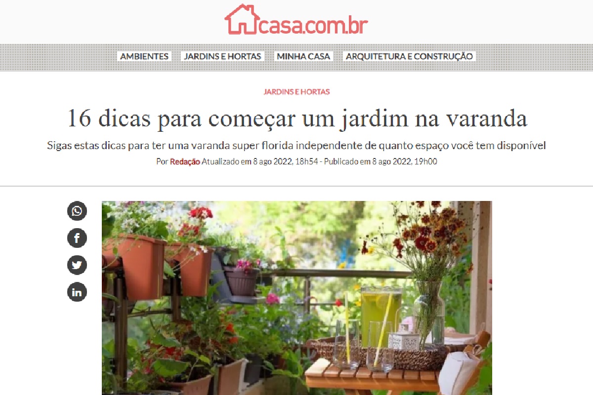 Reportagem sobre jardim na varanda - Foto site Abril