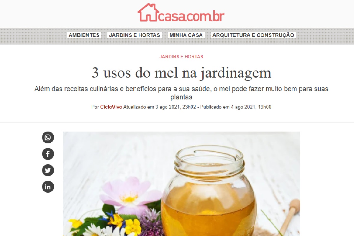 Reportagem sobre mel na jardinagem (Foto: Reprodução portal Abril)