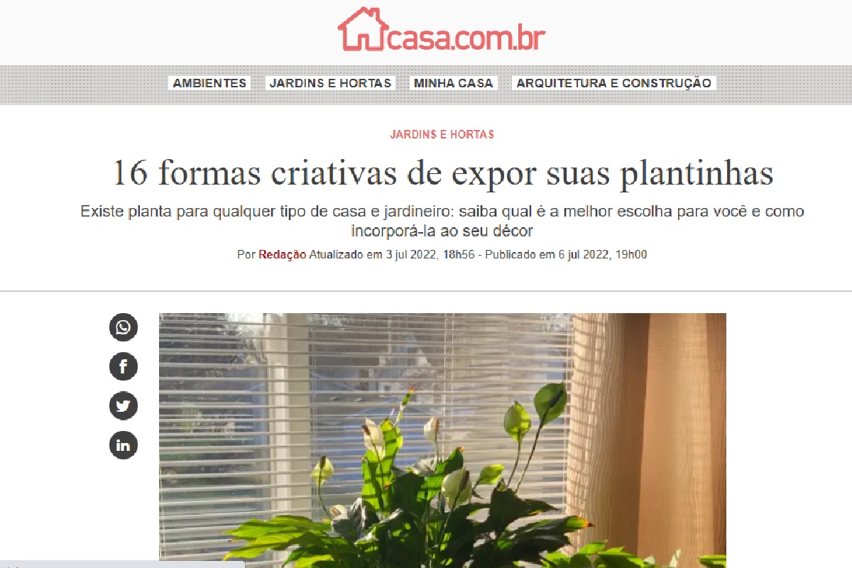 Reportagem sobre organização plantas - Reprodução Site Casa da Abril