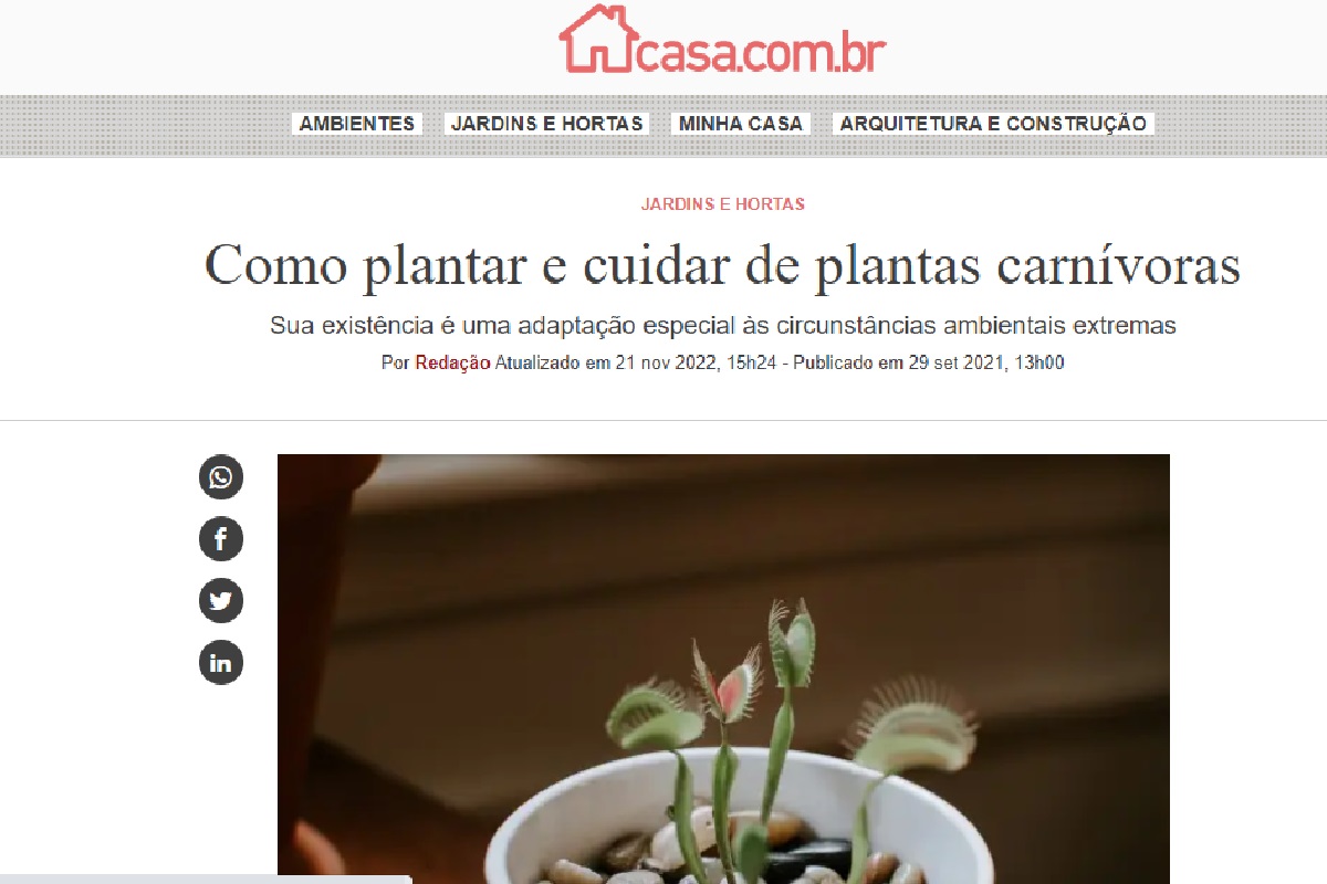 Reportagem sobre plantas carnívoras (Foto: Reprodução portal Abril)