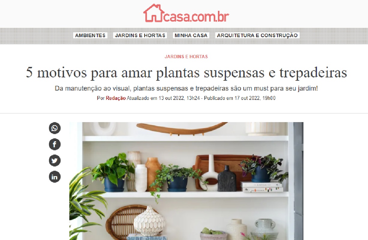 Reportagem sobre plantas suspensas - Foto: Reprodução site Abril