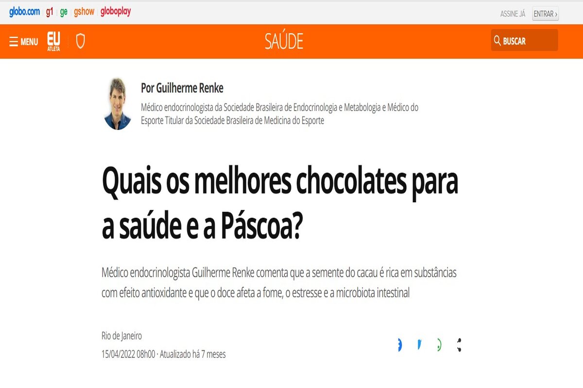 Reportagem sobre as melhores opções de chocolate - Imagem extraída do site ge.globo.com