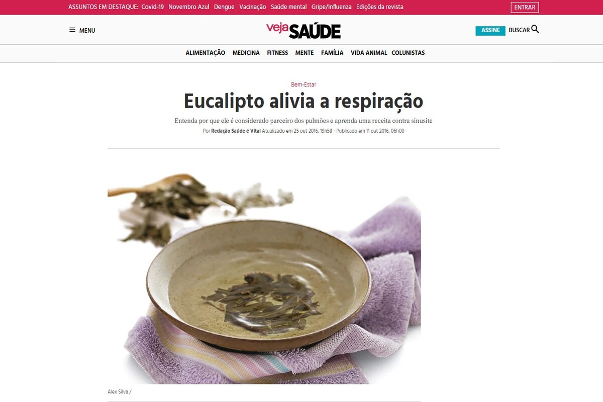 Reportagem sobre o benefícios do eucalipto - Imagem extraída do site saude.abril.com.br