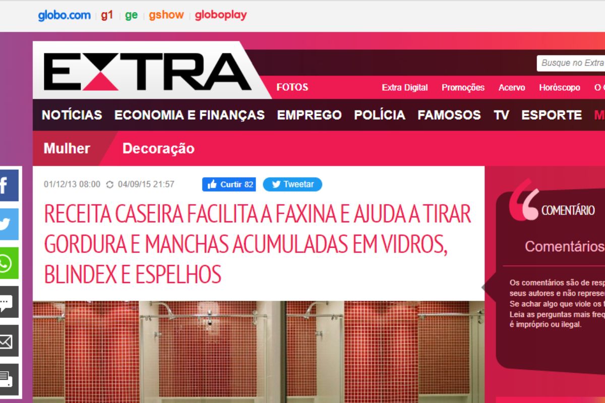 3 ótimas misturas caseiras para auxiliar na hora da faxina; veja como fazer - Reprodução Site Extra da Globo