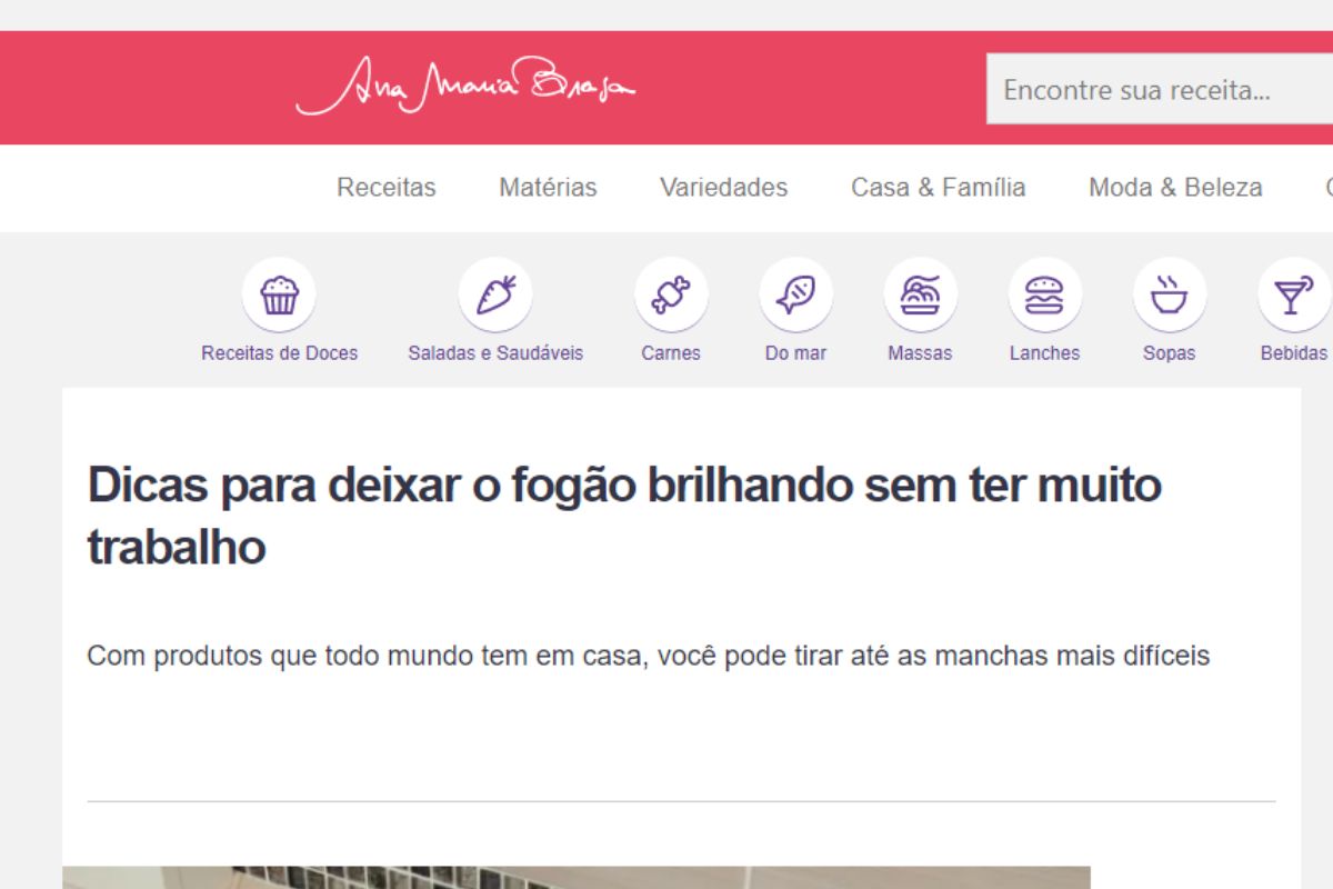 3 dicas para lavar deixar seu fogão brilhando como novo; confira - Reprodução Site Ana Maria Braga Globo