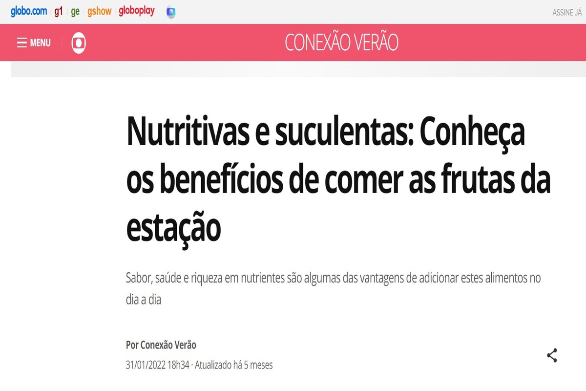 Reportagem sobre benefícios das frutas - Imagem extraída do site redeglobo.globo.com