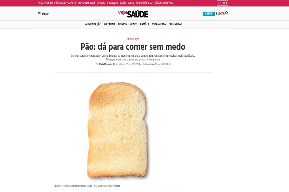 Reportagem sobre a qualidade do pão - Imagem extraída do site saude.abril.com.br