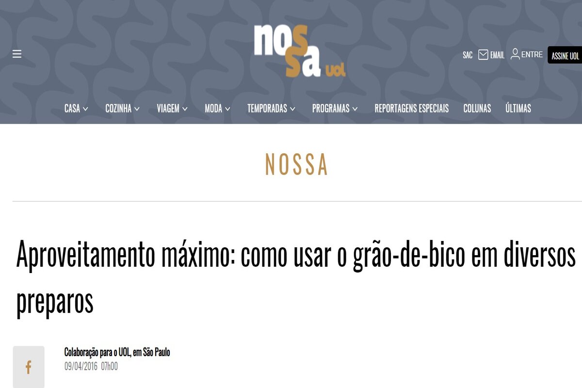 Reportagem sobre aproveitamento do grão de bico - Imagem extraída do site uol.com.br