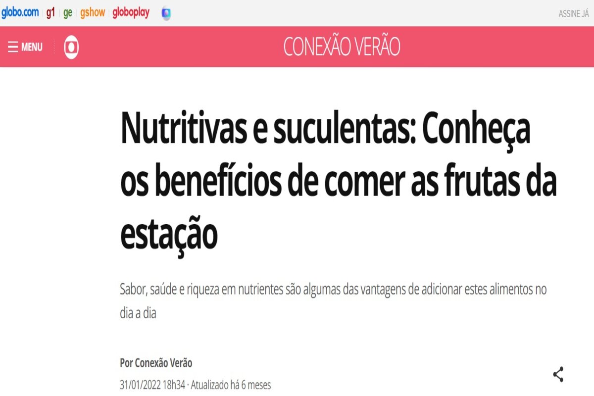 Reportagem sobre os benefícios das frutas - Imagem extraída do site redeglobo.globo.com