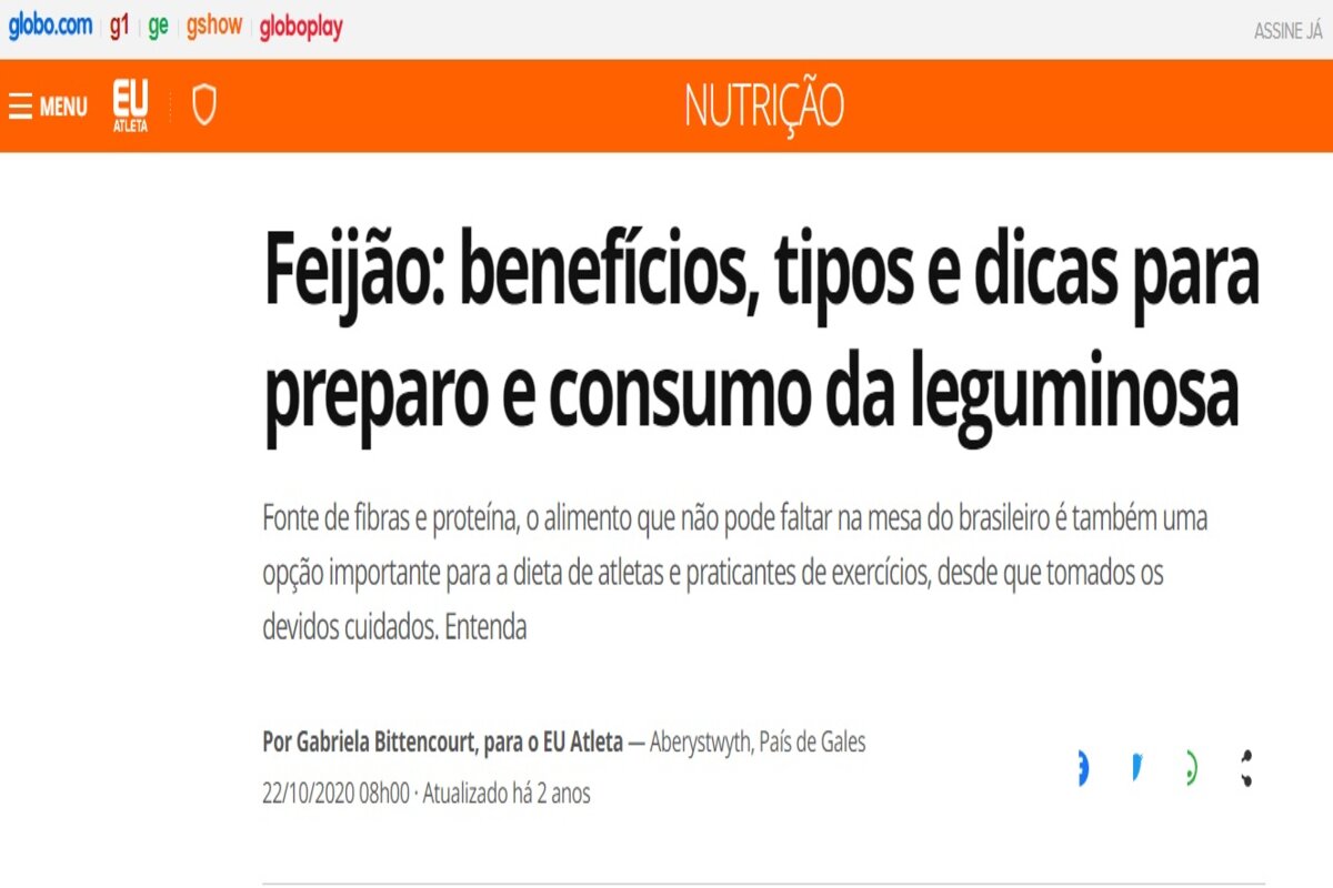 Reportagem sobre os benefícios do feijão - Imagem extraída do site ge.globo.com