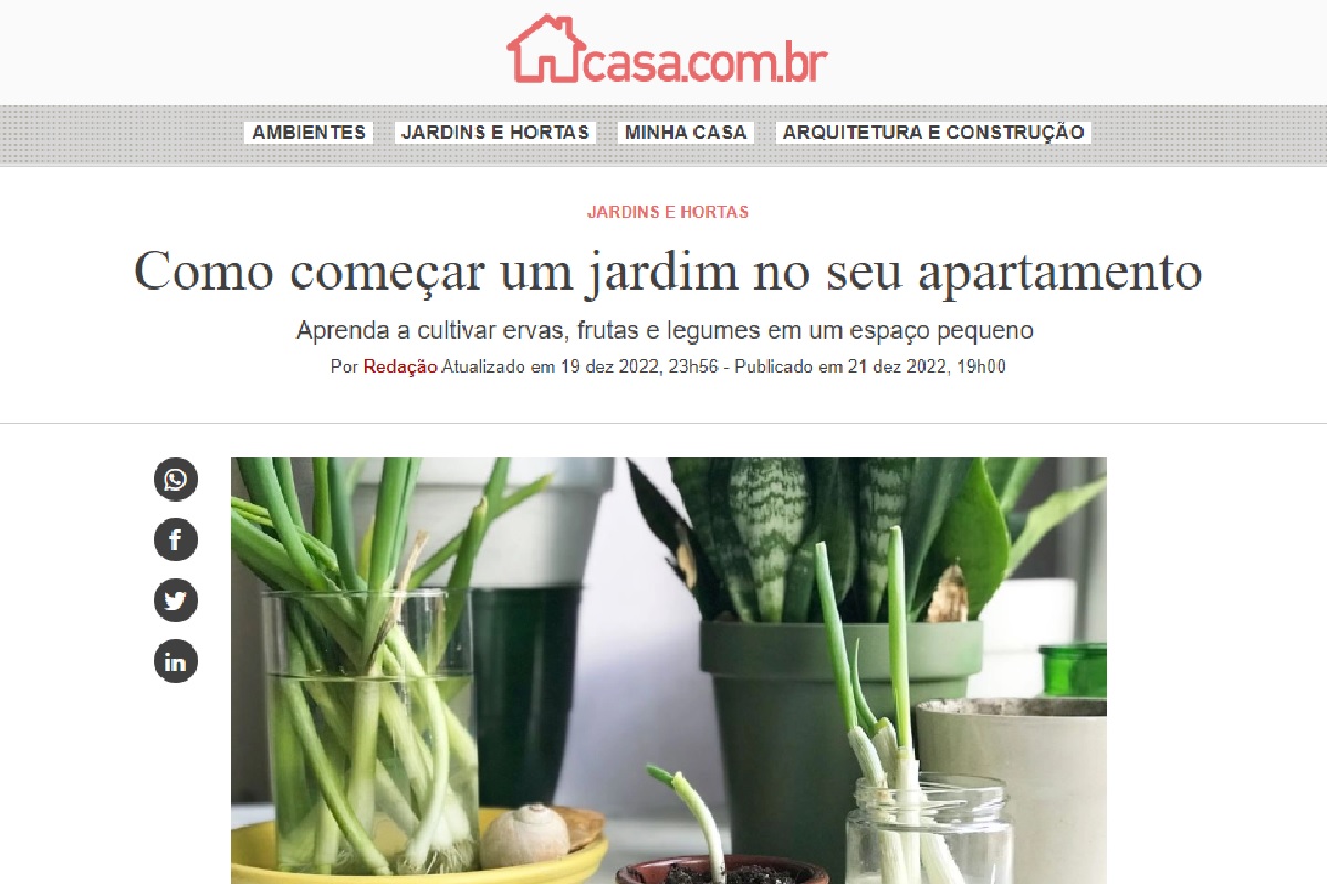 Reportagem sobre jardim em apartamentos (Foto: Reprodução do Portal Abril/Casa)